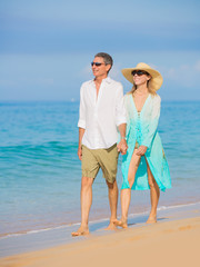 Romantic Couple Walking on the Beach