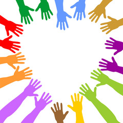 bunte Hände bilden ein Herz