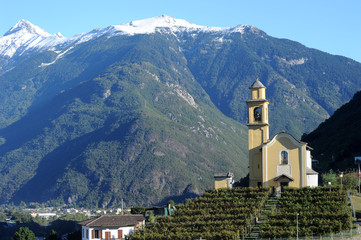 Fototapeta na wymiar Church of San Sebastian Artore at Bellinzona on the Swiss alps