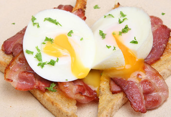 Poached Eggs with Bacon on Toast