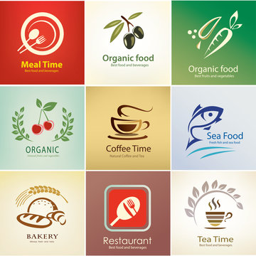 different food and drinks icons set, background templates