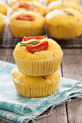 Savory muffins with corn flour, tomatoes and rosemary