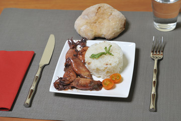 squid stew garnished with white rice