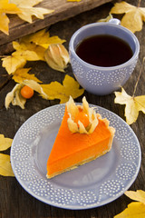 Pumpkin pie with swirls of whipped cream