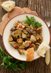 Roasted wild mushrooms and potatoes.