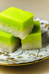 Malay Traditional Dessert - Seri Muka on a fancy plate