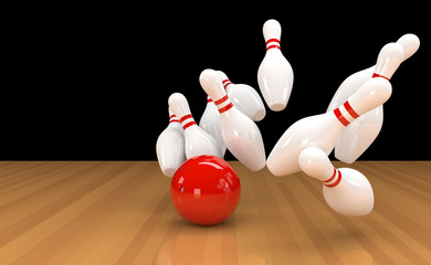 Fototapeta na wymiar skittles with red bowling ball