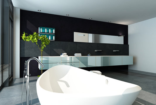 Contemporary Bathroom Interior With Black Wall