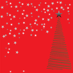 Christmas tree on red background with stars