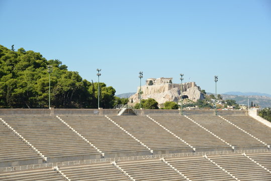 Acropolis rock as seen from the Marble Kallimarmaro Stadium