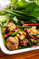 Thai dish : Fried spicy minced pork with herb