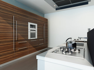 Closeup of modern wooden kitchen