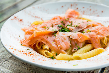 tasty pasta with salmon