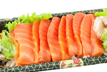 Closeup of fresh sliced sashimi isolated on white background