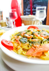 pasta and smoked salmon with tomato