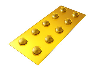 tablets in a golden blister pack