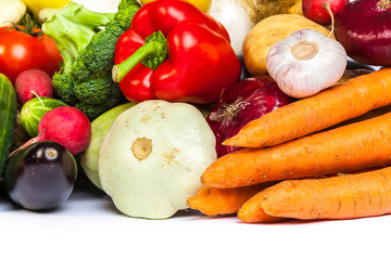 Group of fresh vegetables isolated on a white background
