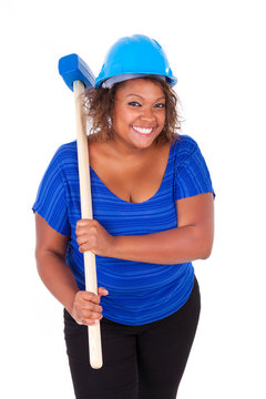 African American Woman Holding A Demolition Hammer  - Black Peop