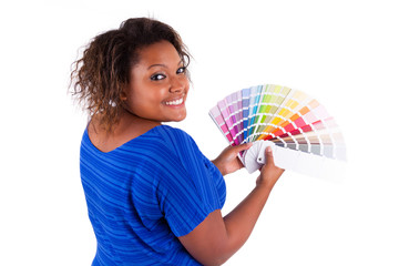 African American woman holding a color palette - Black people