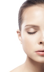 Fototapeta premium portrait of beautiful young woman with closed eyes isolated on w