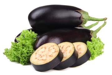 Fresh eggplants isolated on white