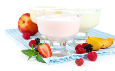 Delicious yogurt with fruit and  berries isolated on white