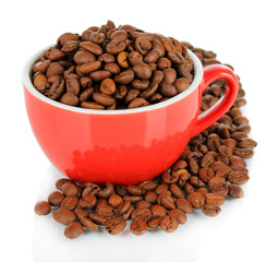 Coffee beans in cup isolated on white