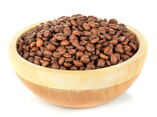 Fototapeta premium Coffee beans in bowl isolated on white
