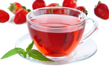 Delicious strawberry tea isolated on white