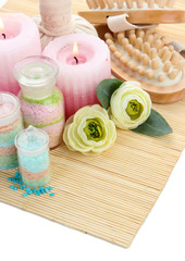 Aromatic salts in glass bottles and herbal compress balls for