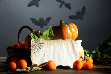 Halloween composition on dark grey  background