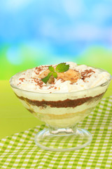 Delicious dessert with banana and caramel