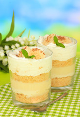 Delicious dessert with banana and caramel