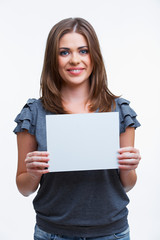 woman with blank white board
