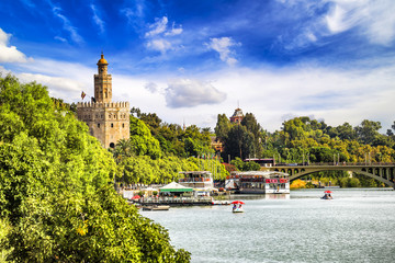 View of Golden tower (Torre del Oro) in Seville, Spain.