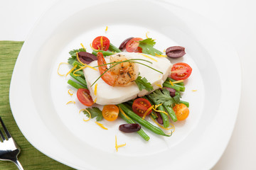 Poached Halibut and Spicy Shrimp