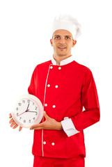 Proud chef with clock