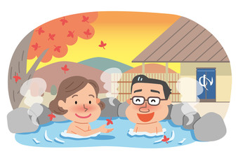 温泉　夫婦　中年　秋