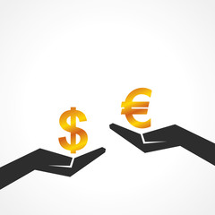 Hand hold dollar and euro symbol to compare their value