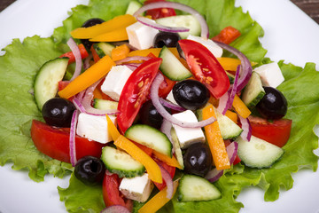 Fresh vegetable greek salad, close up