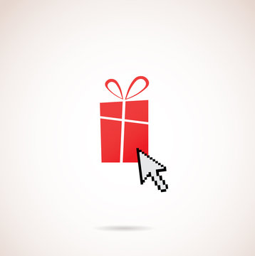Present with computer arrow; christmas and holiday shopping