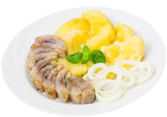 fish fillet with potatoes and onions