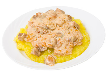 mushrooms in a cream sauce with mashed potatoes