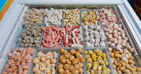 frozen seafood on food market, Old City in Shanghai, China