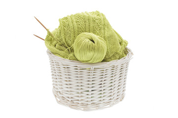 basket of knitting and yarn