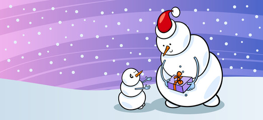 Snowman Santa with gift greeting card