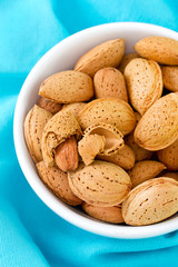 almonds on white bowl