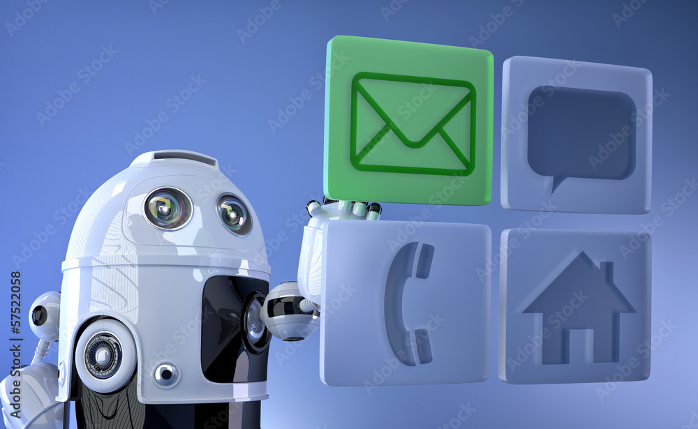 Poster robot touching virtual mobile icons