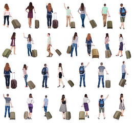 collection " Back view of  people with suitcase ".