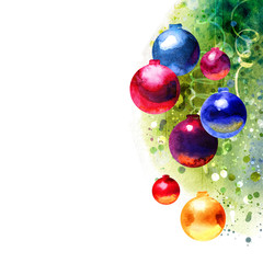 Beautiful Watercolor Christmas background, painting handmade